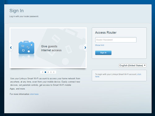 linksys wireless router admin login page