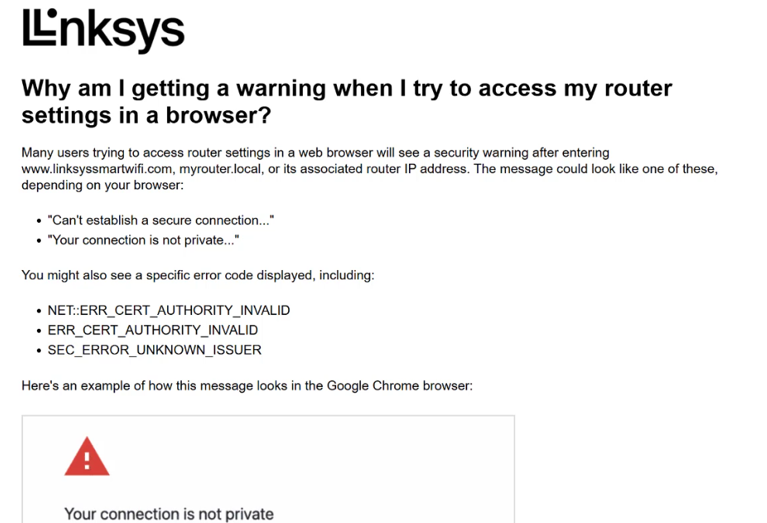 Linksys browser message