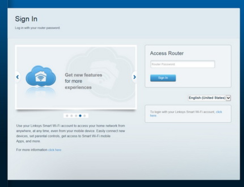 Linksys login page