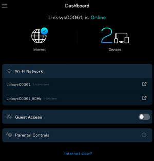 Linksys app dashboard