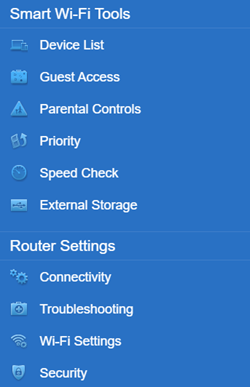 Linksys Web interface Menu