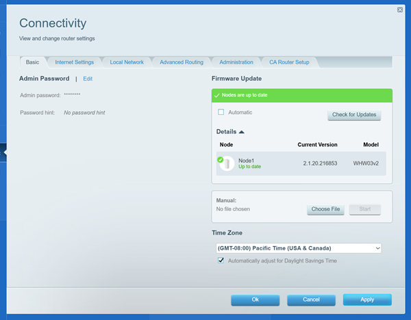 An image of Admin password edit and Firmware update