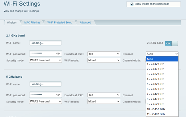 Web interface WiFi settings