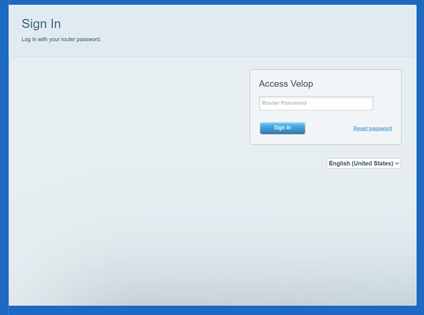 Linksys Web Interface login page