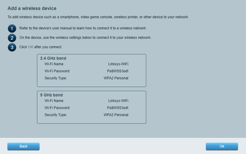 Screenshot showing WiFi information: network name (SSID), password, and selected security type.