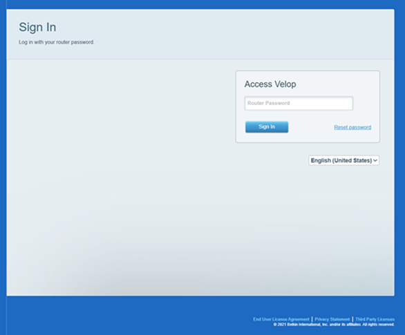 Login section showing the Reset password link