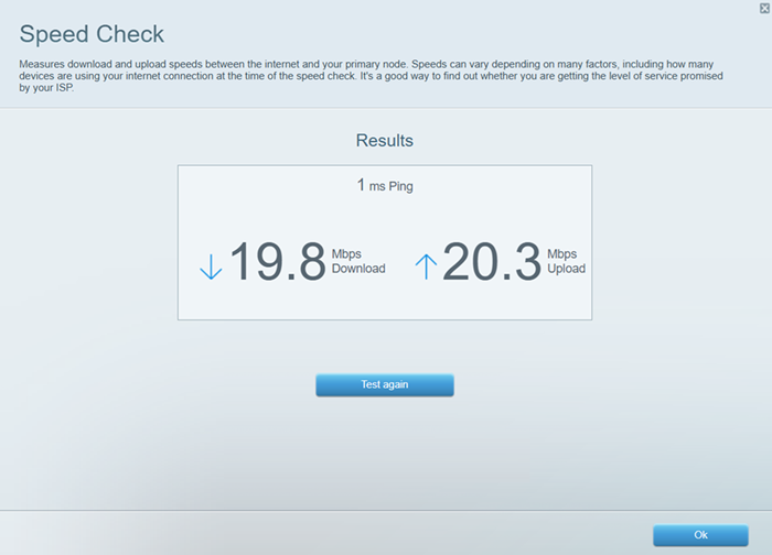 Option to select "Test again" or to click Ok to exit the screen