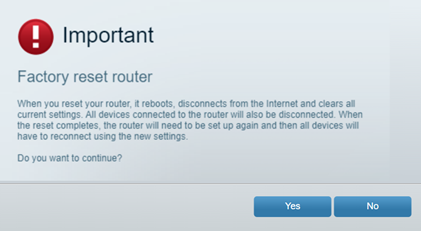 Factory reset router notification
