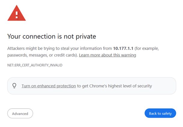 Browser error. Follow the linked instructions to bypass these error