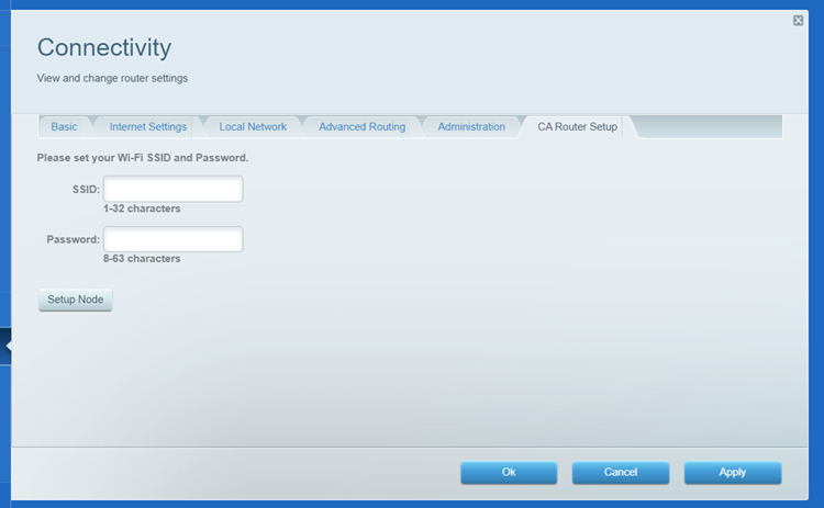 Enter an SSID and Password. Then, click on Setup Node