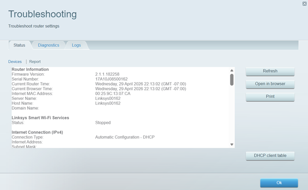 Report subtab in Status tab