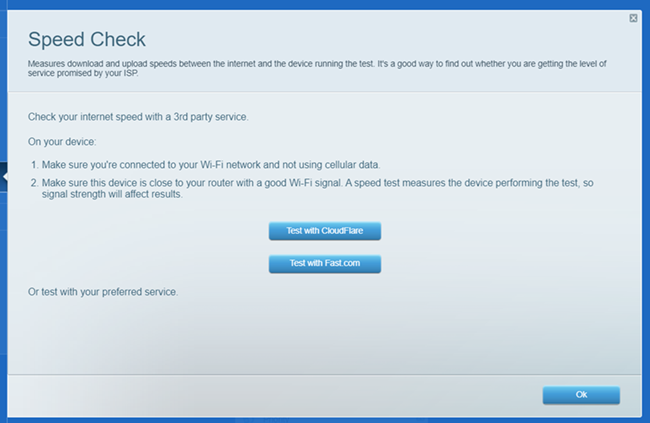 A screenshot of the Speed Check feature