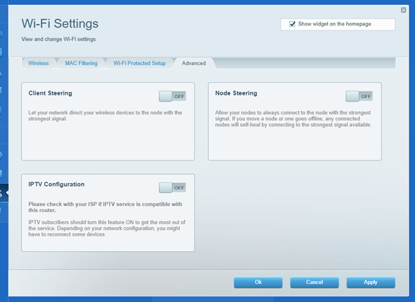 An image showing the Client Steering, Node Steering and IPTV Configuration