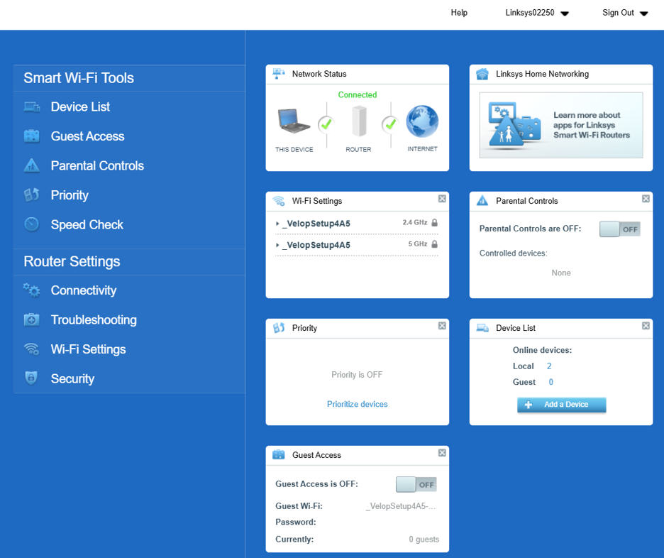 Linksys Dashboard