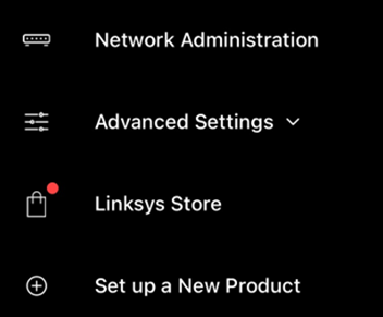 Network Administration section of the Linksys app