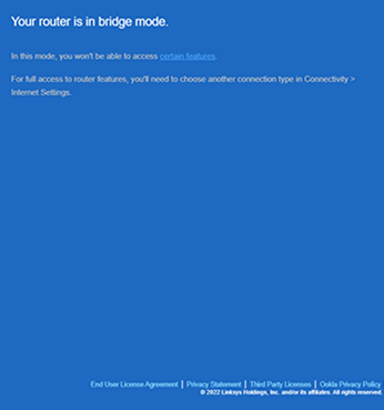 Your router is in bridge mode page
