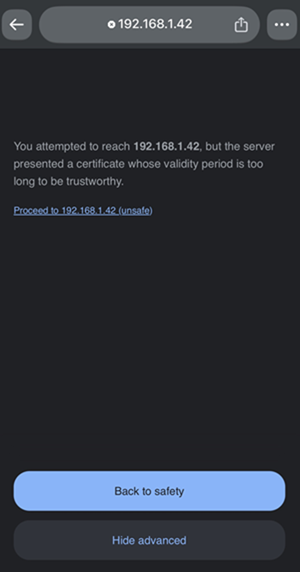Click on the Proceed to 192.168.1.xx (unsafe) link