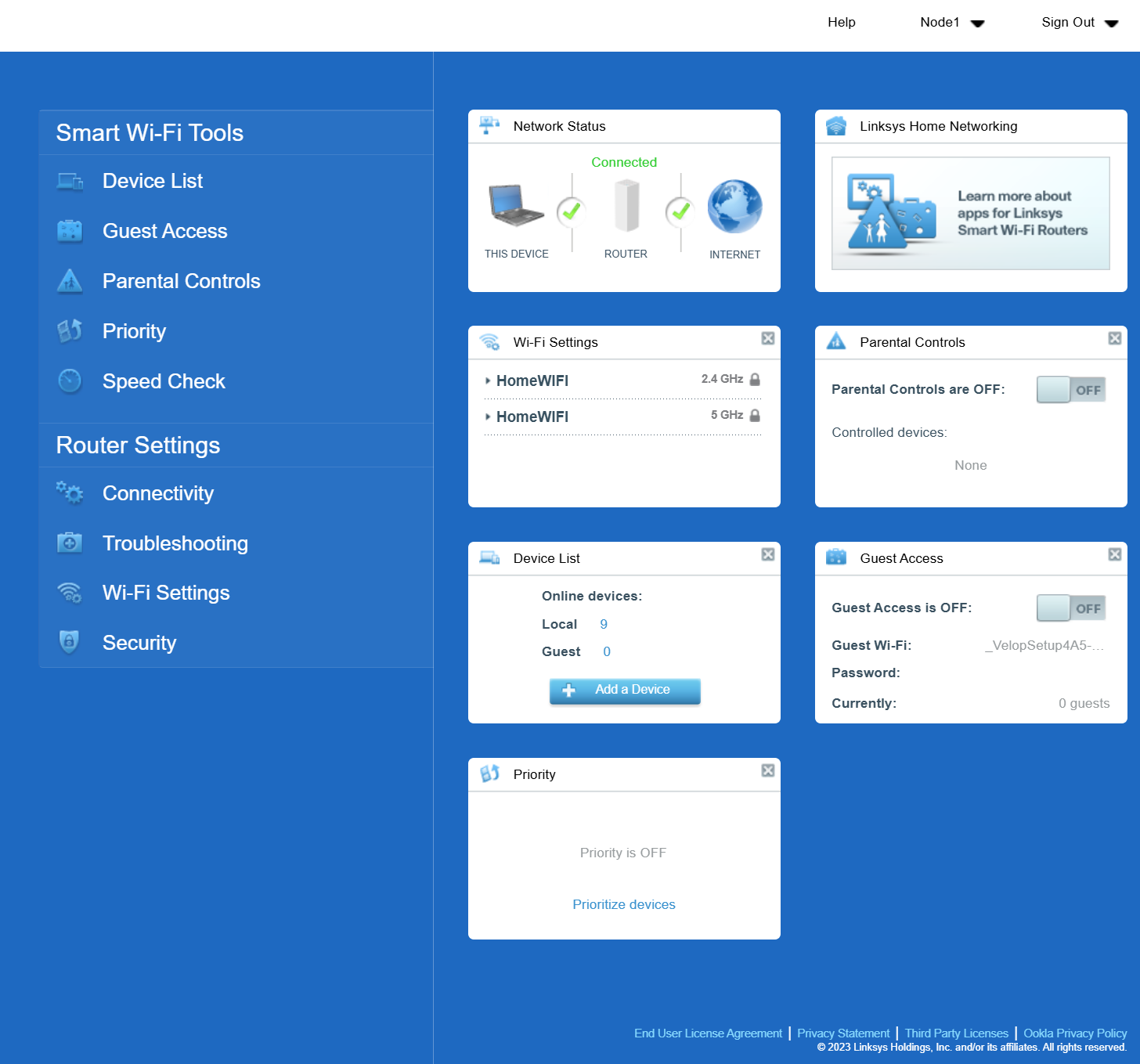 Linksys MX5500 web interface dashboard