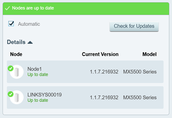 Nodes details showing current version and model
