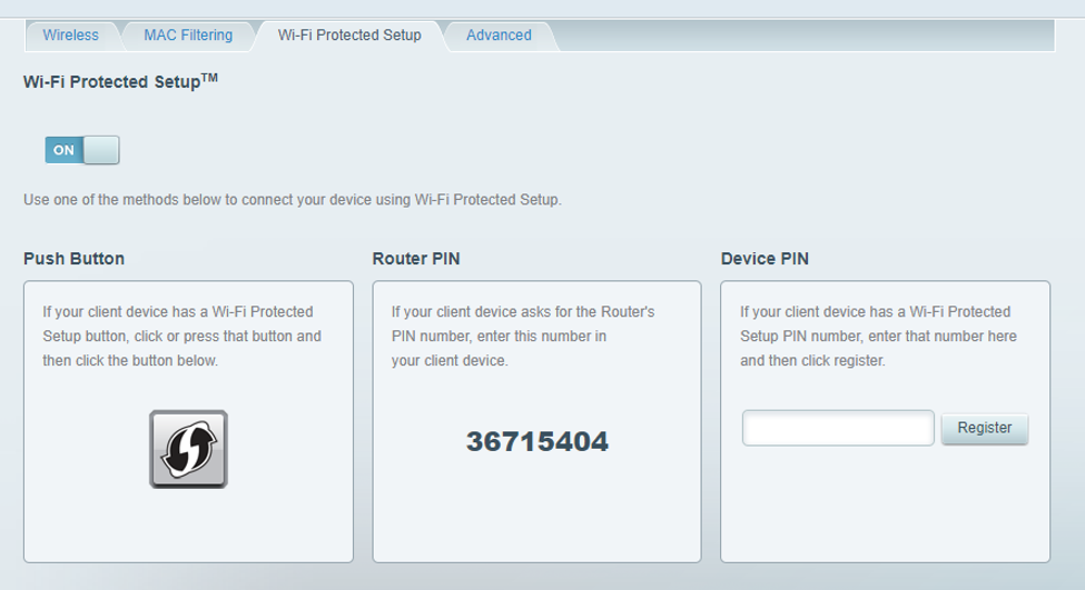 Wi-Fi Protected Setup tab