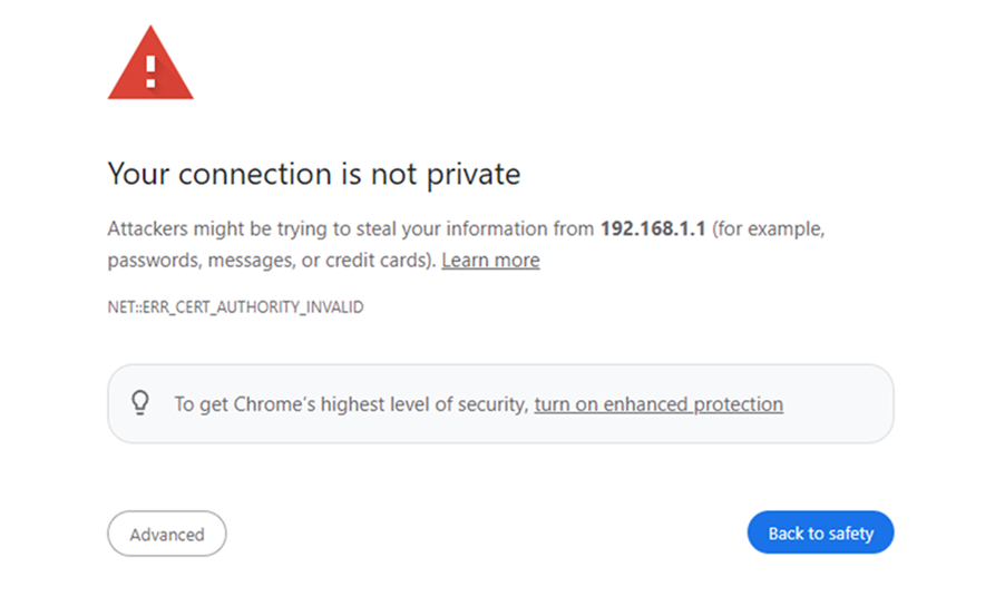 "Your connection is not private" error