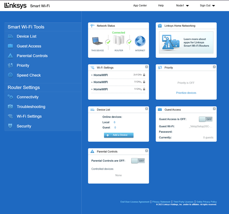 Web interface of the router