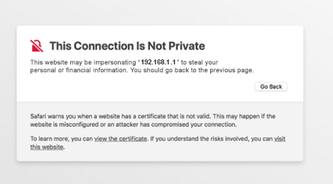 “This connection is not private” warning page in Safari