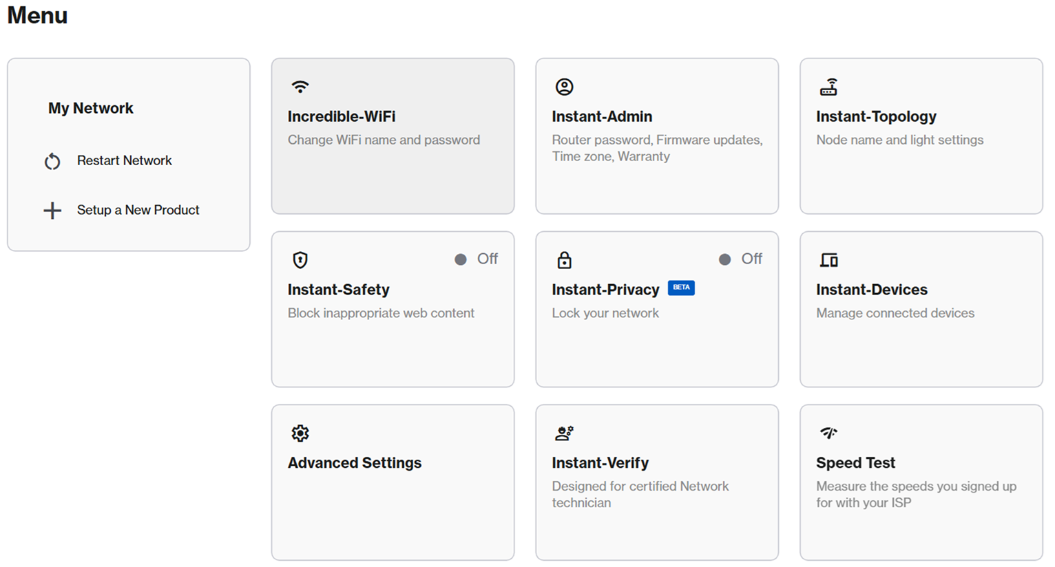 A screenshot of the Menu > Instant-Topology section of the web interface