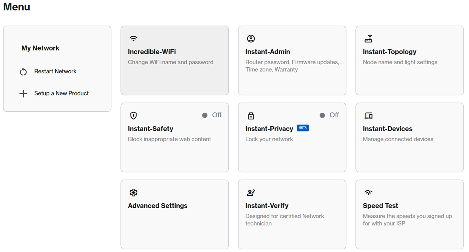 A screenshot of the Menu > Instant-Topology section of the web interface