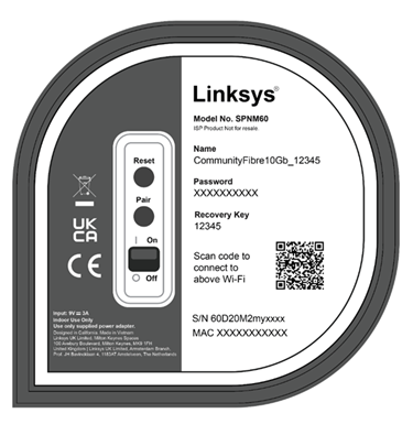 Bottom panel of the router showing the 5-digit recovery key
