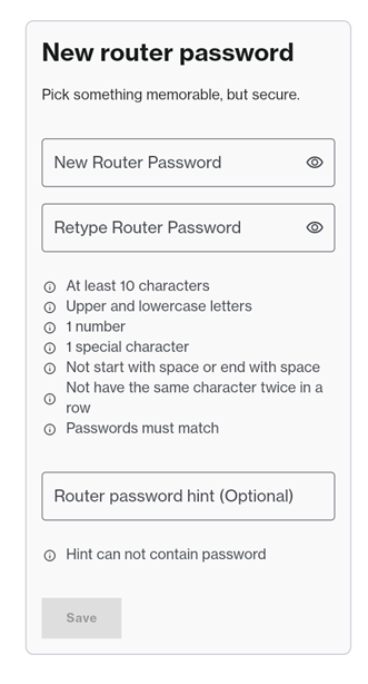 Prompt to enter the new router password