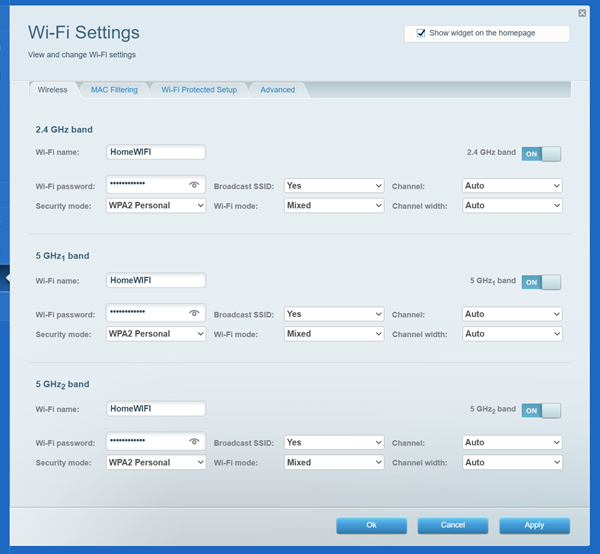 An image showing the WiFi settings options