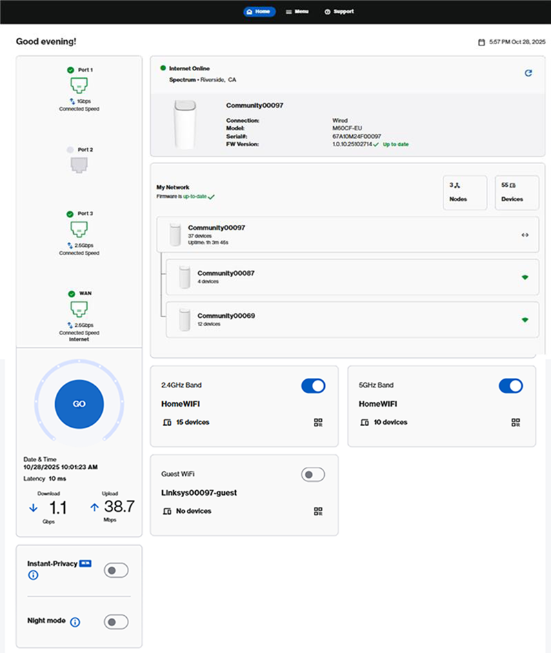Linksys Now Home section of the page for SPNM60CF