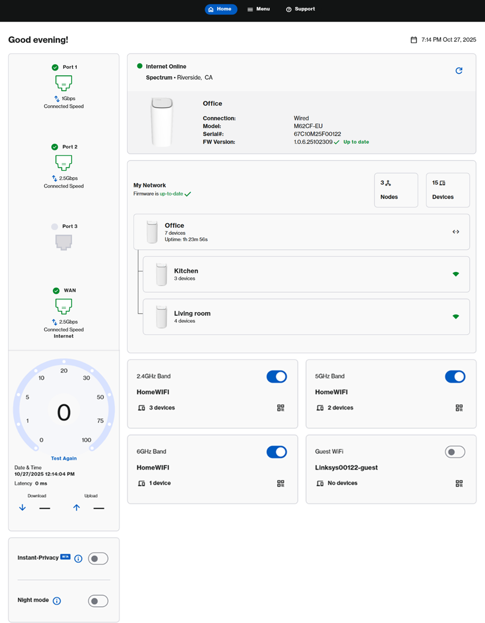 Linksys Now Home section of the page for SPNM62CF