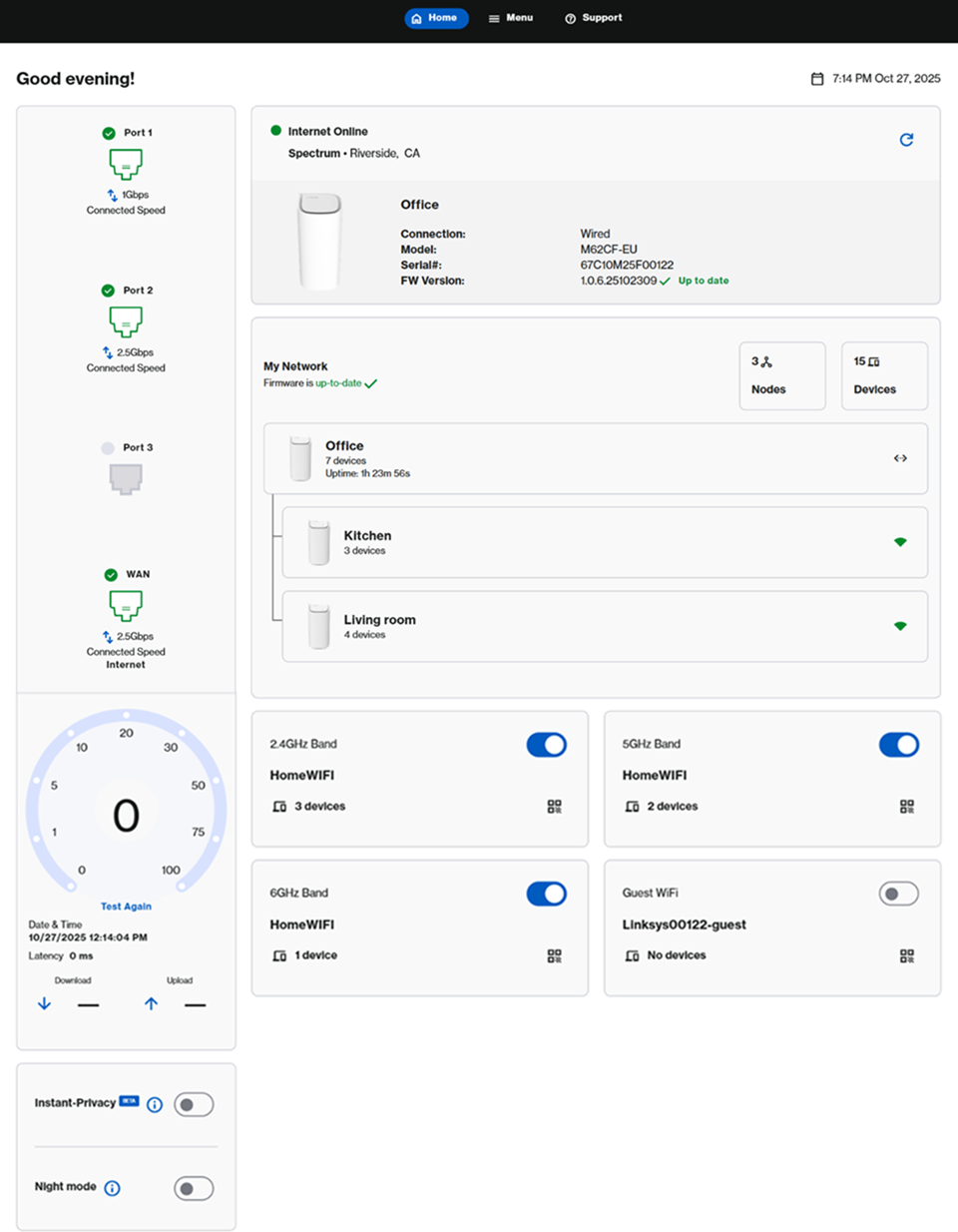 Linksys Now Home section of the page for SPNM62CF