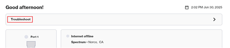 A section showing the Troubleshoot option for when the router is offline