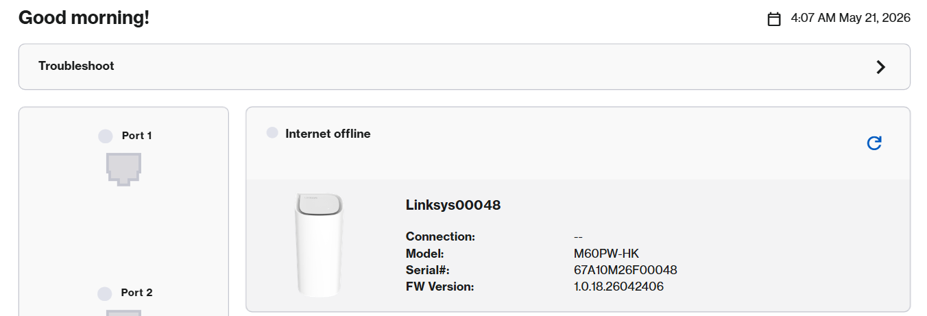 an image of a dashboard showing internet offline