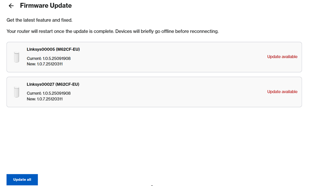 Update all option for firmware upgrade