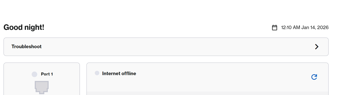 An image of the Troubleshoot section when the router goes offline