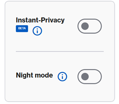 An image showing the Instant-Privacy and Night mode sections