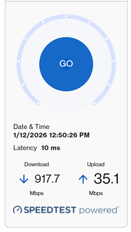 An image showing the Speed Test tile for SPNM60TB