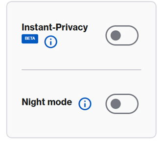 An image showing the Instant-Privacy and Night mode sections