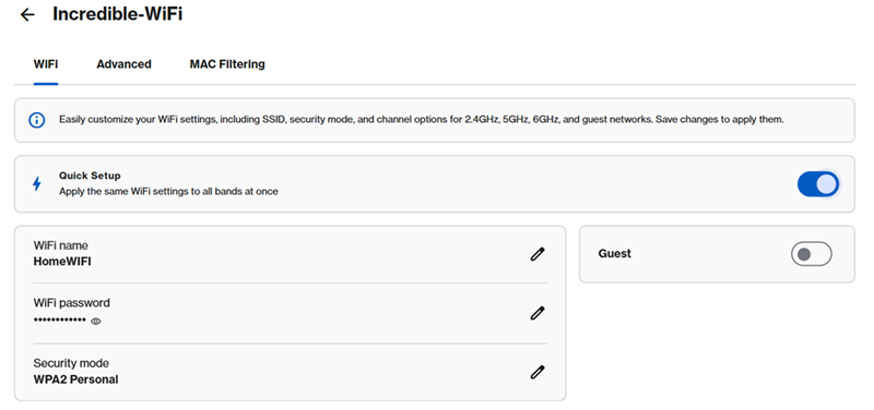 Incredible-WiFi screenshot showing WIFI tab