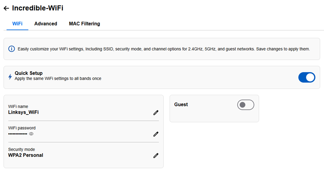Incredible-WiFi screenshot showing WIFI tab