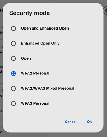Security mode with WPA2 Personal selected