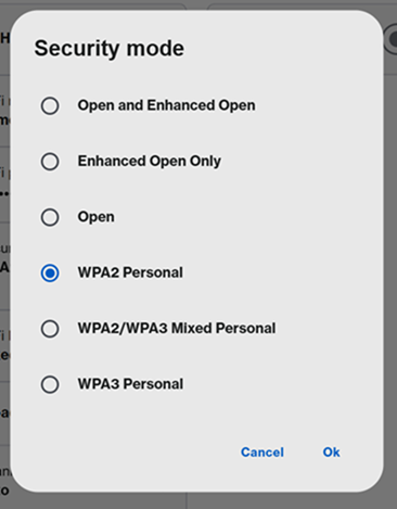 Security mode with WPA2 Personal selected