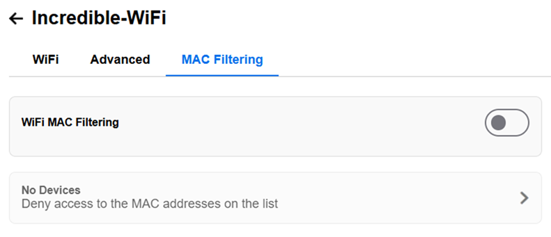 MAC Filtering tab