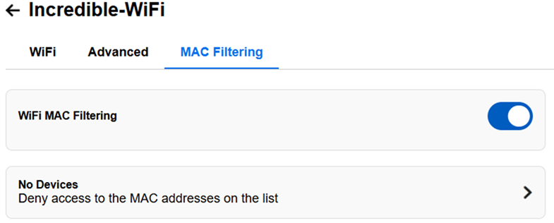 WiFi MAC Filtering