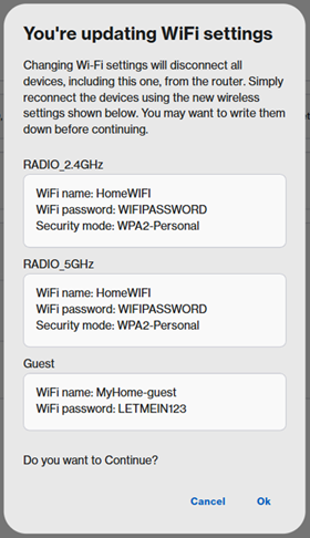 WIFI Settings summary