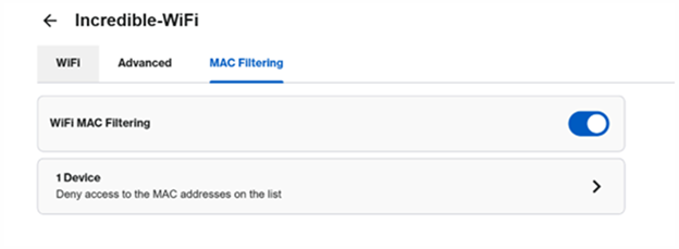 MAC Filtering is enabled